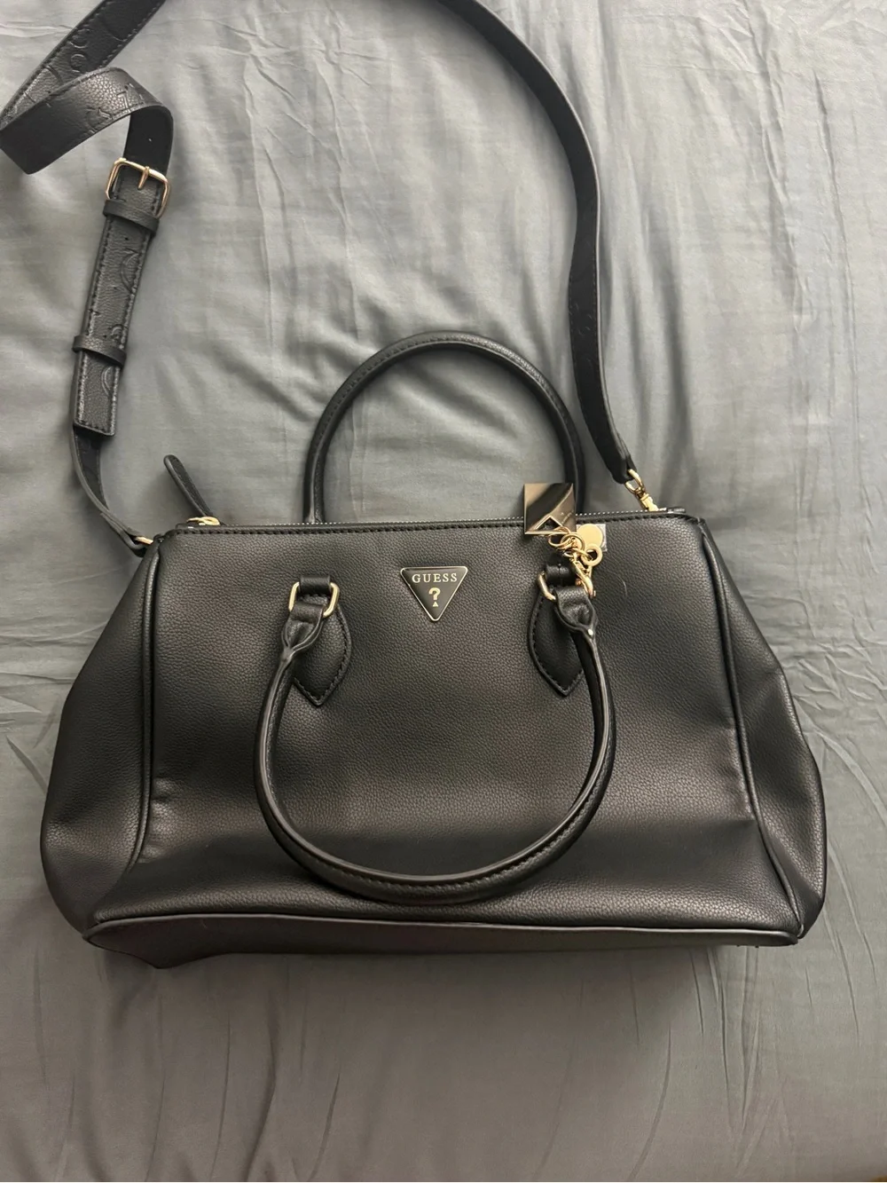 Guess Black Satchel with Gold Hardware and Charm Tags